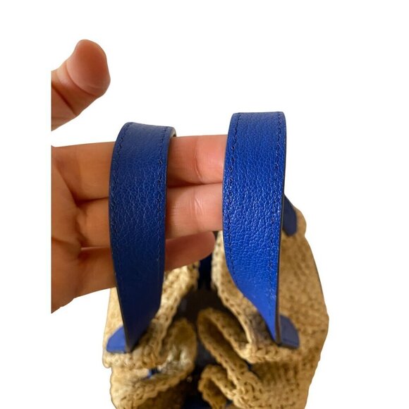 Anya Hindmarch Raffia Drawstring Tote Sz Small in Electric Blue Leather Tassels - Picture 3 of 16